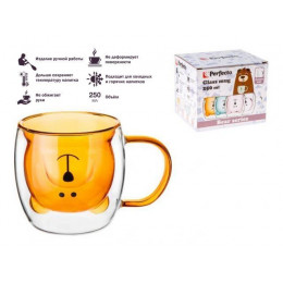 Кружка стеклянная с двойными стенками, 250 мл, оранжевая,серия Bear, PERFECTO LINEA
