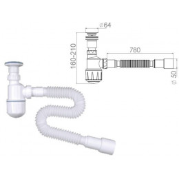 Сифон для биде, выпуск 64мм,  с гибкой трубой 1 1/4"- 40/50мм, AV Engineering