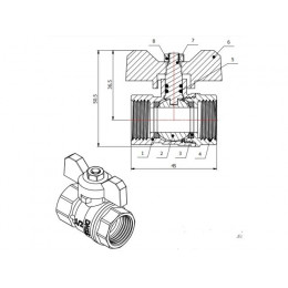Кран шаровый 1/2" вн.-вн. бабочка PN30, AV Engineering