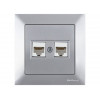 Розетка компьютерная 2xRJ45 (Cat6, скрытая) серебро, DARIA, MUTLUSAN