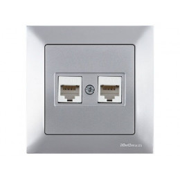 Розетка компьютерная 2xRJ45 (Cat6, скрытая) серебро, DARIA, MUTLUSAN