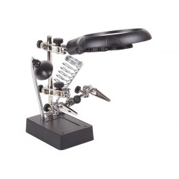 Держатель «Третья рука» с лупой х2.5, подставка под паяльник, LED подсветка REXANT