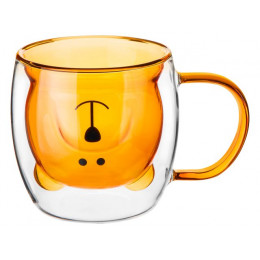 Кружка стеклянная с двойными стенками, 250 мл, оранжевая,серия Bear, PERFECTO LINEA