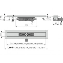 Водоотводящий желоб с порогами для цельной решетки, Alcaplast