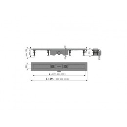 Водоотводящий желоб с порогами из нерж. стали для перф. решетки или под кладку плитки,750, Alcaplast