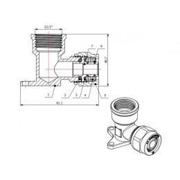 Колено 16(2.0) х 1/2" вн. для труб PEX с креплением, AV Engineering (инд. упак.)