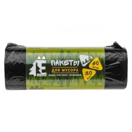 Мешки для мусора, 60 л, 30 шт, "Е-Ромашка", черные, РОМАШКА