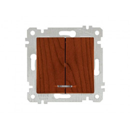 Выключатель 2-клав. (с подсветкой, скрытый, без рамки, винт. зажим) вишня, RITA, MUTLUSAN