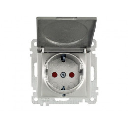 Розетка 1-ая (скрытая, без рамки, с/з, шторки, с крышкой) титан, DARIA, MUTLUSAN