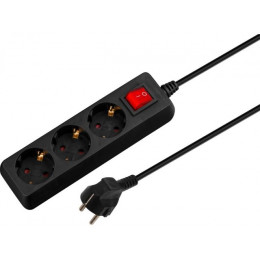 Удлинитель 3м (3 роз., 2,2кВт, с/з, выкл, ПВС 3х0,75) черный, Юпитер