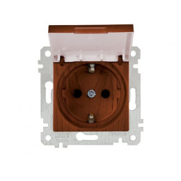 Розетка 1-ая (скрытая, без рамки, с/з, с крышкой) орех, RITA, MUTLUSAN