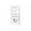 Блок выкл. 2 клав. + розетка (скрытая, б/з) белая, Уют, Bylectrica