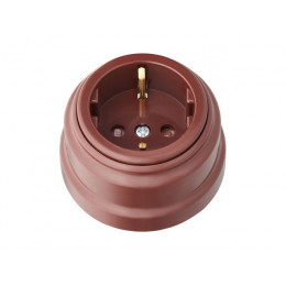 Розетка 1-ая (открытая, с/з, з/ш) коричневая, Ретро, BYLECTRICA