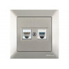 Розетка телефонная + компьютерная (RJ12+Cat5e, скрытая) титан, DARIA, MUTLUSAN