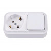Блок выкл. 1 клав. + розетка (открытая, с/з) белая, Вариант, Bylectrica