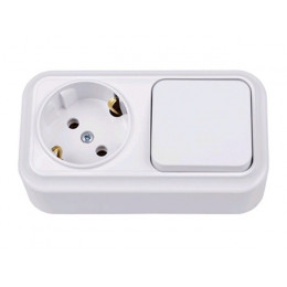 Блок выкл. 1 клав. + розетка (открытая, с/з) белая, Вариант, Bylectrica