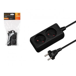 Удлинитель 1,5м (2 роз., 2,2кВт, б/з, ПВС 2х0,75) черный, Юпитер