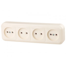 Розетка 4-ая (открытая, б/з) бежевая, Стандарт, Юпитер