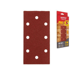 Шлифлист 90х187 мм Р60 д/дерева самосцепл. 8 отв. 5 шт. WORTEX