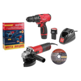 Набор электроинструмента WORTEX одноручная ушм + аккум. дрель-шуруповерт МЕГА АКЦИЯ в кор.