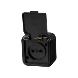 Розетка 1-ая (открытая, б/з, брызг. защ.) черная, Стандарт, Юпитер