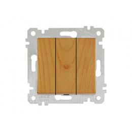 Выключатель 3-клав. (скрытый, без рамки, пруж. зажим) дуб, RITA, MUTLUSAN