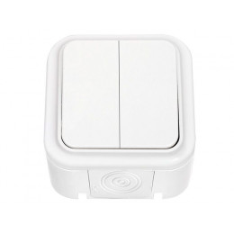 Выключатель 2 клав. (открытый, 10А, брызг. защ.) белый, Пралеска Аква, BYLECTRICA