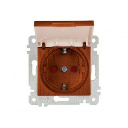 Розетка 1-ая (скрытая, без рамки, с/з, шторки,с крышкой) вишня, RITA, MUTLUSAN