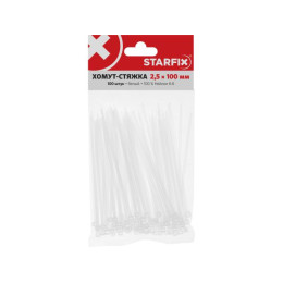 Хомут-стяжка 2.5х100 мм белый (100 шт в уп.) STARFIX