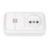 Блок выкл. 2 клав. + розетка (открытая, б/з) со световой индикацией,белая, Пралеска, BYLECTRICA