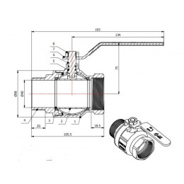 Кран шаровый 1 1/2" нар.-вн. ручка PN25, AV Engineering