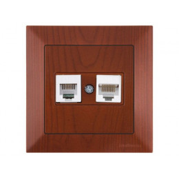 Розетка телефонная + компьютерная (RJ12+Cat5e, скрытая) вишня, DARIA, MUTLUSAN
