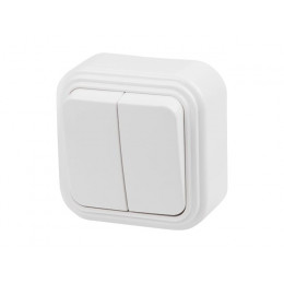 Выключатель 2 клав. (открытый, до 6А) белый, Стандарт, Юпитер