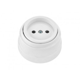 Розетка 1-ая (открытая, б/з) белая, Ретро, BYLECTRICA