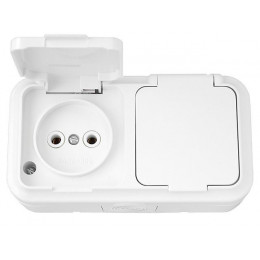 Розетка 2-ая (открытая, б/з, брызг. защ.)белая, Пралеска Аква, BYLECTRICA