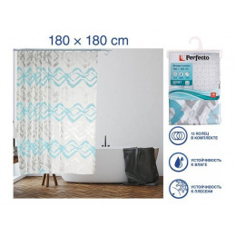 Шторка для ванной (12 колец в комплекте), 180x180 см, Secret, морская волна, PERFECTO LINEA