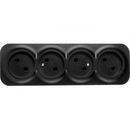 Розетка 4-ая (открытая, б/з) черная, Bailly, LEIDEN ELECTRIC