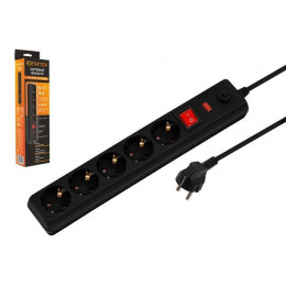 Фильтр сетевой 3м (5 роз., 2,2кВт, с/з, выкл, ПВС 3х0,75) черный Юпитер