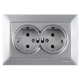 Розетка 2-ая (скрытая, с/з) серебро, DARIA, MUTLUSAN