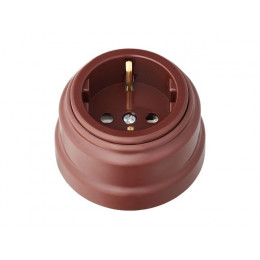 Розетка 1-ая (открытая, с/з) коричневая, Ретро, BYLECTRICA