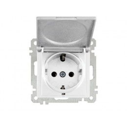 Розетка 1-ая (скрытая, с/з, с крышкой) белая, ELITRA, MUTLUSAN