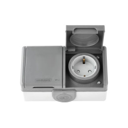 Розетка 2-ая (открытая, с/з, струезащ.) серая, Пралеска Аква, Bylectrica