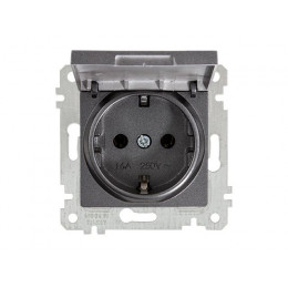 Розетка 1-ая (скрытая, без рамки, с/з, с крышкой) дымчатая, RITA, MUTLUSAN