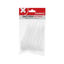 Хомут-стяжка с монтажным отверстием 2.5х110 мм белый (100 шт в уп.) STARFIX