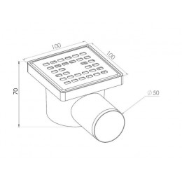 Сливной трап горизонтальный D 50, с сухим затвором, решетка нерж. 100х100 мм, AV Engineering