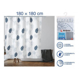 Шторка для ванной (12 колец в комплекте), 180x180 см, Harmony, цветы, PERFECTO LINEA