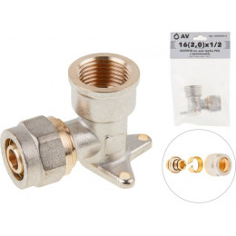 Колено 16(2.0) х 1/2" вн. для труб PEX с креплением, AV Engineering (инд. упак.)