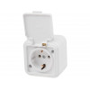 Розетка 1-ая (открытая, с/з, брызг. защ.) белая, Стандарт, Юпитер