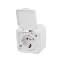 Розетка 1-ая (открытая, с/з, брызг. защ.) белая, Стандарт, Юпитер