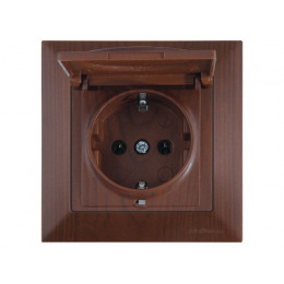 Розетка 1-ая (скрытая, с/з, с крышкой) орех, DARIA, MUTLUSAN